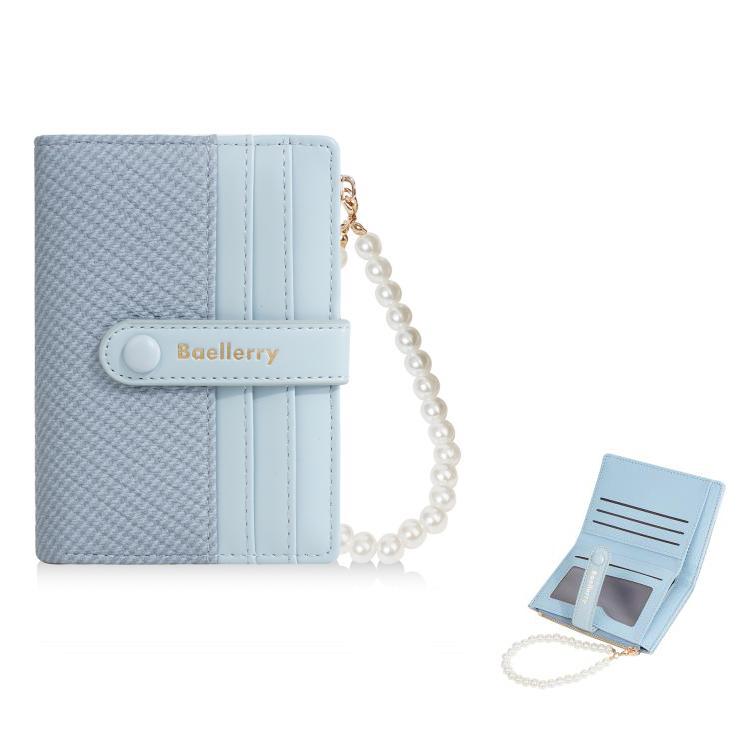 Baellerry N8357  Women Pearl Chain Short Wallet Zipper Coin Pouch Compact Card Holder