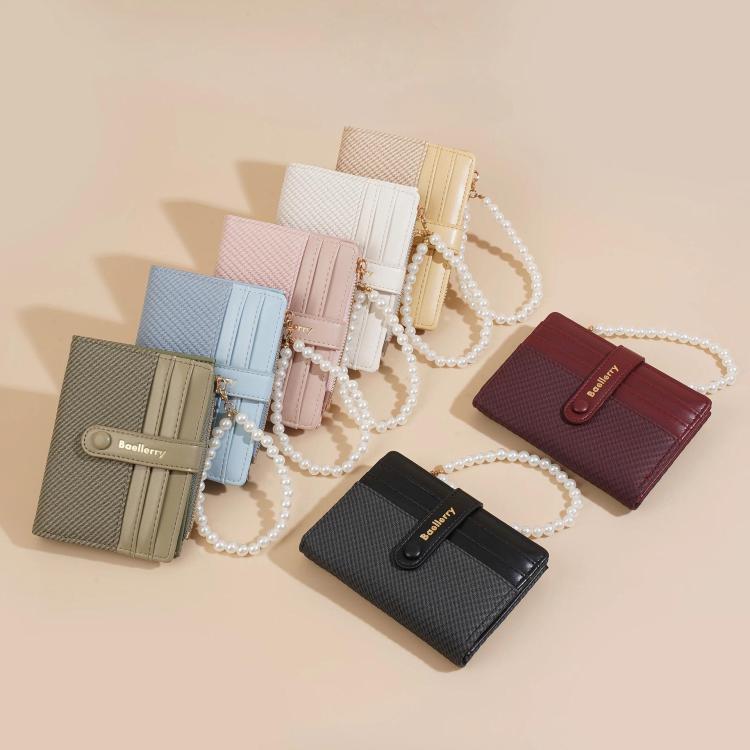 Baellerry N8357  Women Pearl Chain Short Wallet Zipper Coin Pouch Compact Card Holder