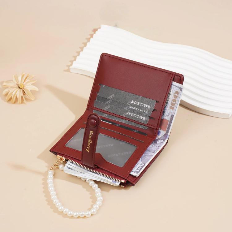 Baellerry N8357  Women Pearl Chain Short Wallet Zipper Coin Pouch Compact Card Holder