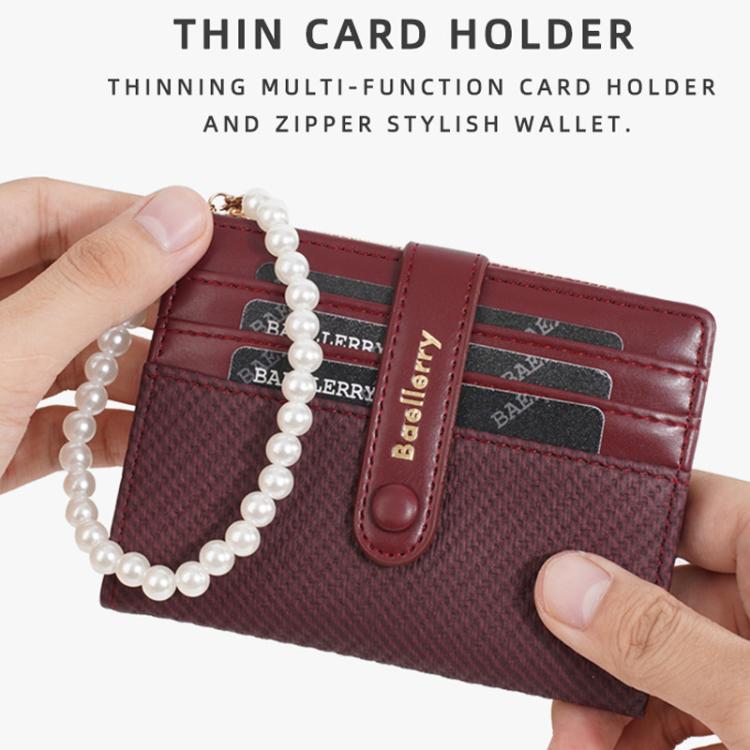 Baellerry N8357  Women Pearl Chain Short Wallet Zipper Coin Pouch Compact Card Holder