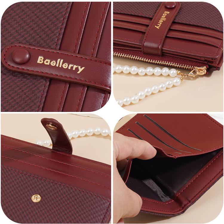 Baellerry N8357  Women Pearl Chain Short Wallet Zipper Coin Pouch Compact Card Holder
