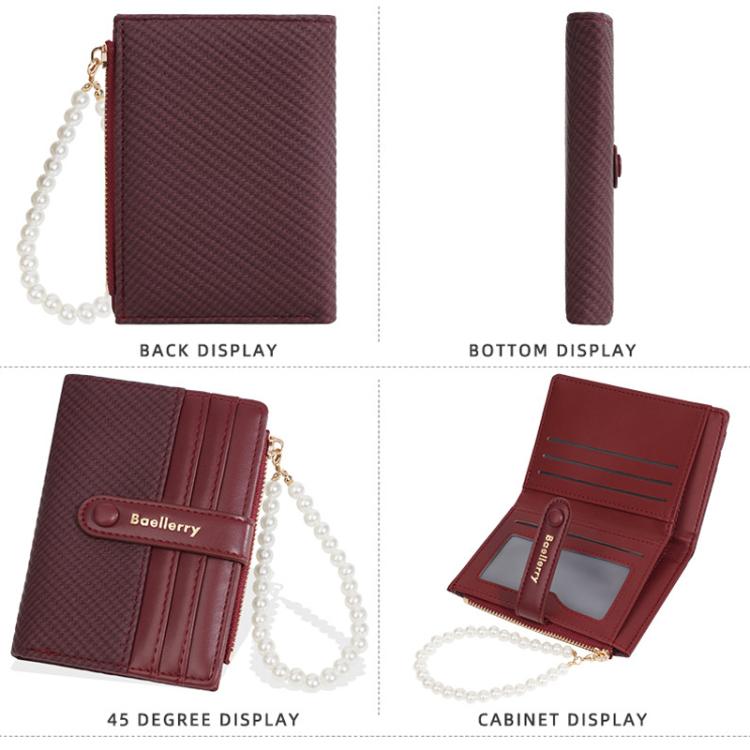 Baellerry N8357  Women Pearl Chain Short Wallet Zipper Coin Pouch Compact Card Holder