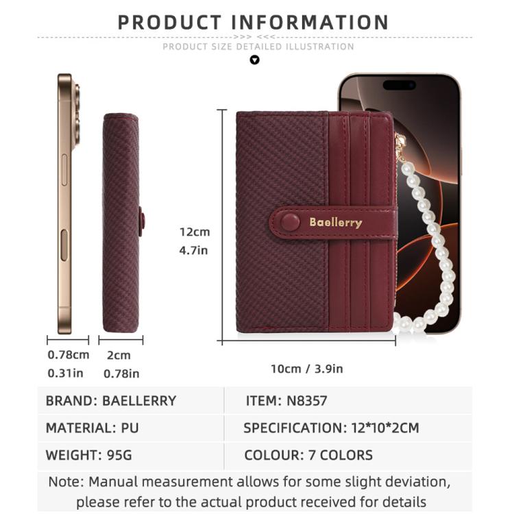 Baellerry N8357  Women Pearl Chain Short Wallet Zipper Coin Pouch Compact Card Holder