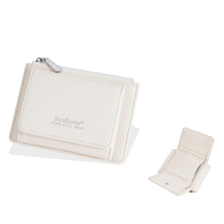 Baellerry N3080 Women Compact Pebble Grain Tri-Fold Wallet Slim Zippered Coin Purse with Quick-Access ID Slot
