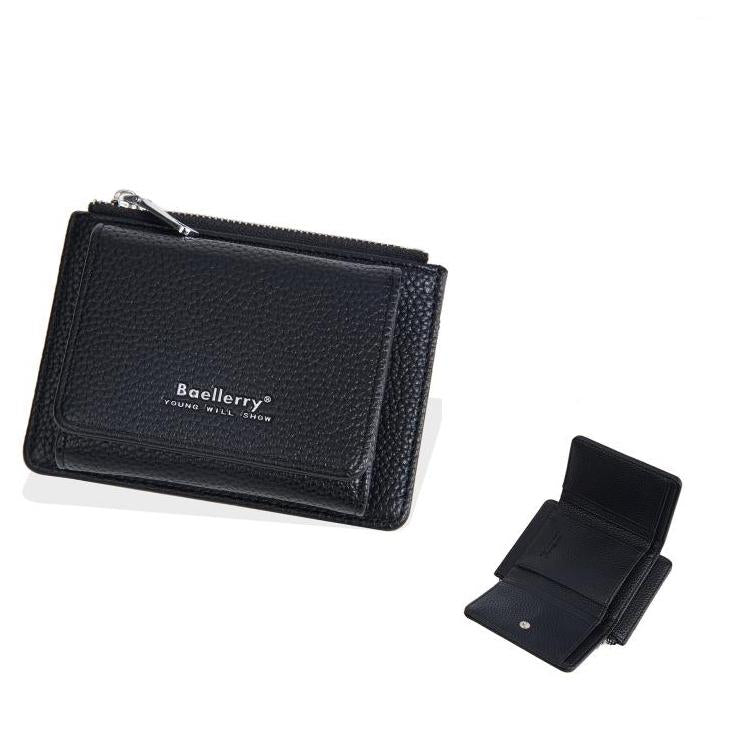 Baellerry N3080 Women Compact Pebble Grain Tri-Fold Wallet Slim Zippered Coin Purse with Quick-Access ID Slot