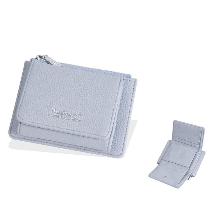 Baellerry N3080 Women Compact Pebble Grain Tri-Fold Wallet Slim Zippered Coin Purse with Quick-Access ID Slot