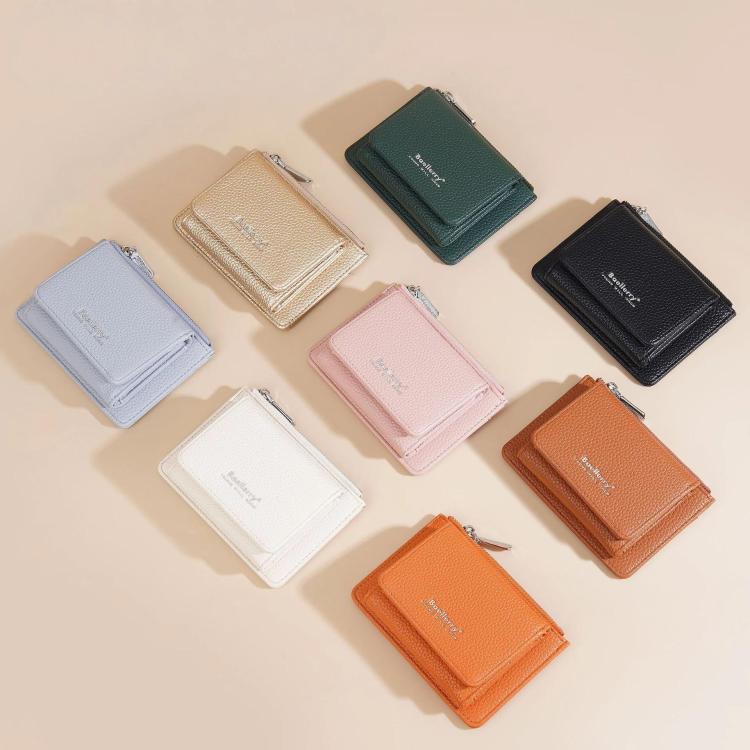 Baellerry N3080 Women Compact Pebble Grain Tri-Fold Wallet Slim Zippered Coin Purse with Quick-Access ID Slot