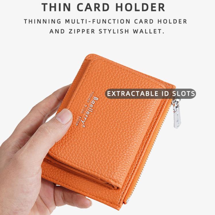 Baellerry N3080 Women Compact Pebble Grain Tri-Fold Wallet Slim Zippered Coin Purse with Quick-Access ID Slot