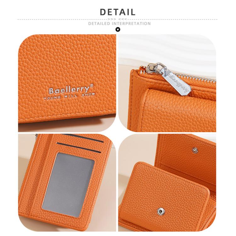 Baellerry N3080 Women Compact Pebble Grain Tri-Fold Wallet Slim Zippered Coin Purse with Quick-Access ID Slot