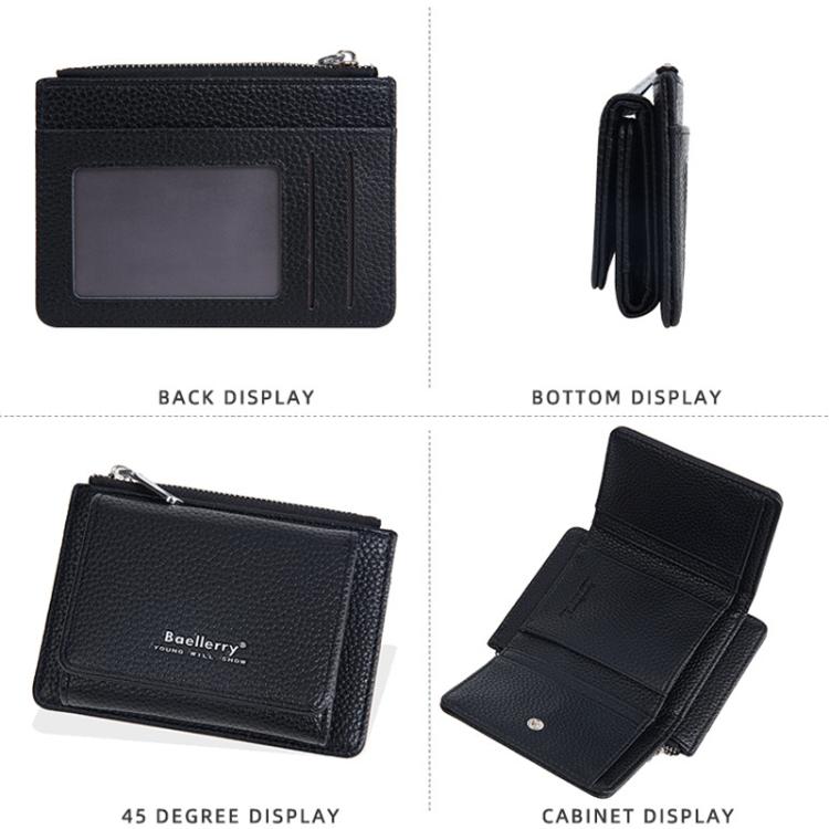 Baellerry N3080 Women Compact Pebble Grain Tri-Fold Wallet Slim Zippered Coin Purse with Quick-Access ID Slot