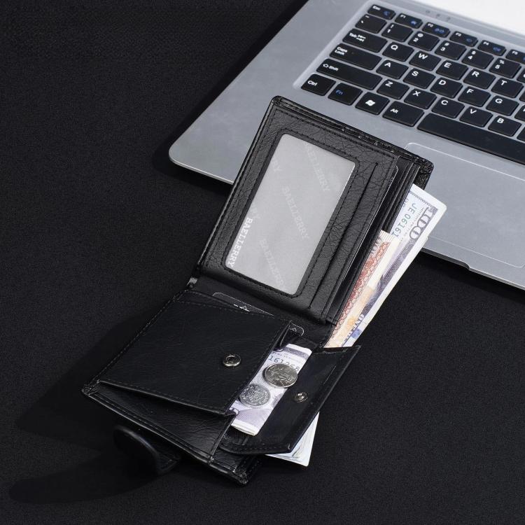 Baellerry D3064 Men Vintage PU Leather Slim Wallet Retro Snap Closure & Zippered Coin Pocket