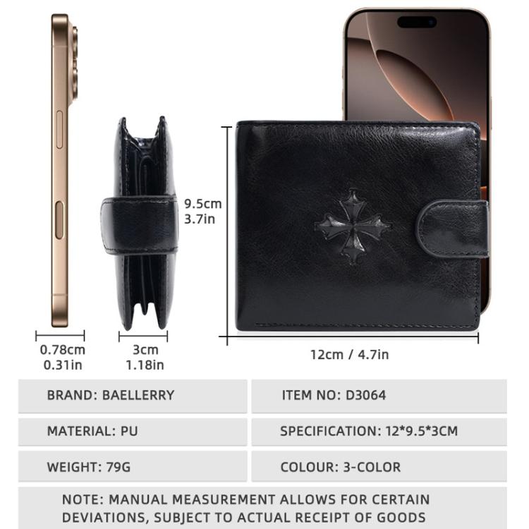 Baellerry D3064 Men Vintage PU Leather Slim Wallet Retro Snap Closure & Zippered Coin Pocket
