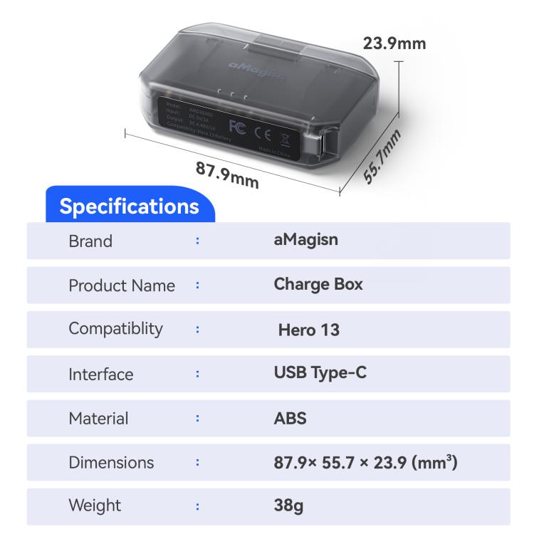 aMagisn Fast Charging Battery Charger Case for GoPro HERO13 Black/12 Black /11 Black  /10 Black /9 Black - AP23