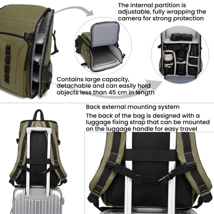 Outdoor Large Capacity Waterproof Camera Bag Detachable Portable DSLR Backpack - Olive Green