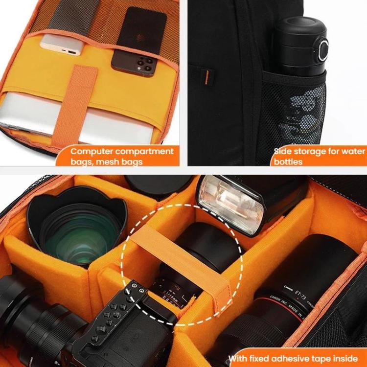 XINQUAN Outdoor Waterproof DSLR Camera Backpack For Photography Large Capacity Laptop Bag - Black Orange
