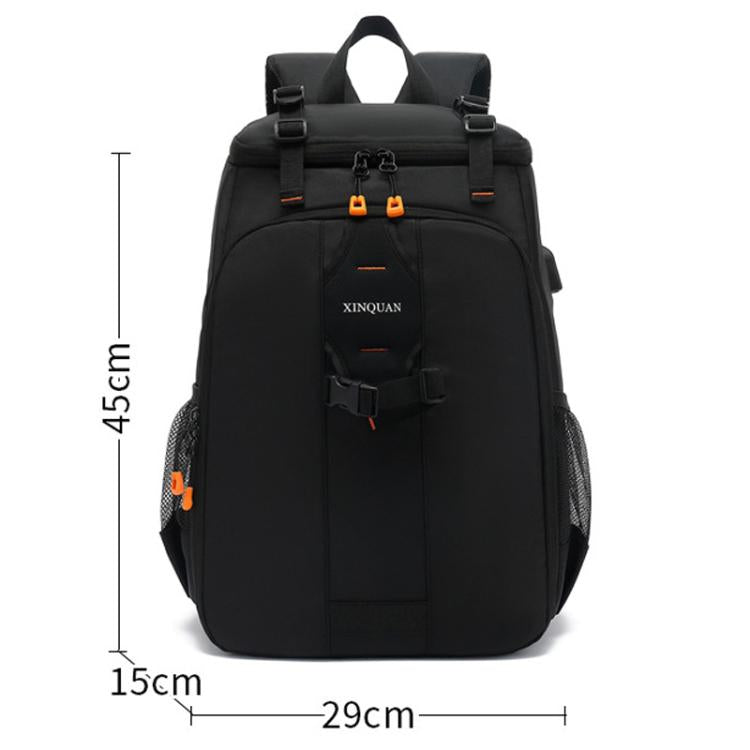 XINQUAN Outdoor Waterproof DSLR Camera Backpack For Photography Large Capacity Laptop Bag - Black Orange