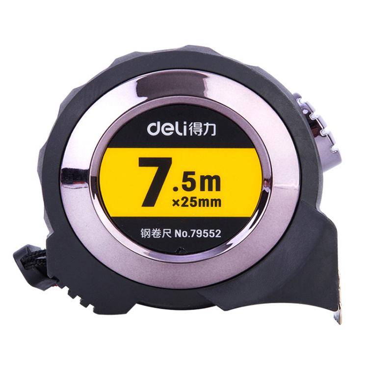 Deli 79552 7.5m x 25mm Self-Locking Steel Tape Measure TPR Covered Measuring Ruler