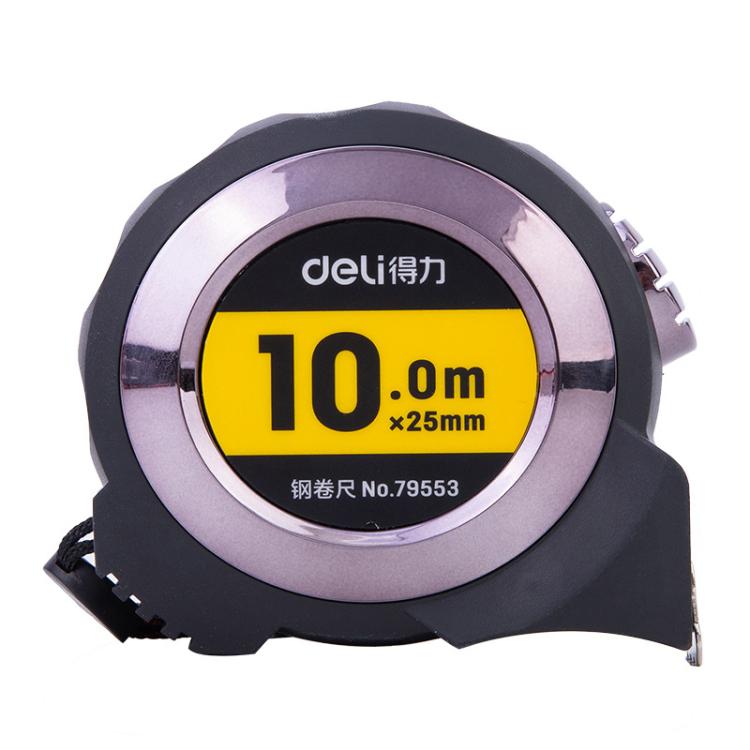 Deli 79553 10m x 25mm Self-Locking Steel Tape Measure TPR Covered Measuring Ruler