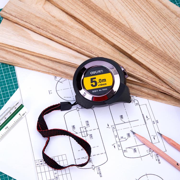 Deli 79552 7.5m x 25mm Self-Locking Steel Tape Measure TPR Covered Measuring Ruler