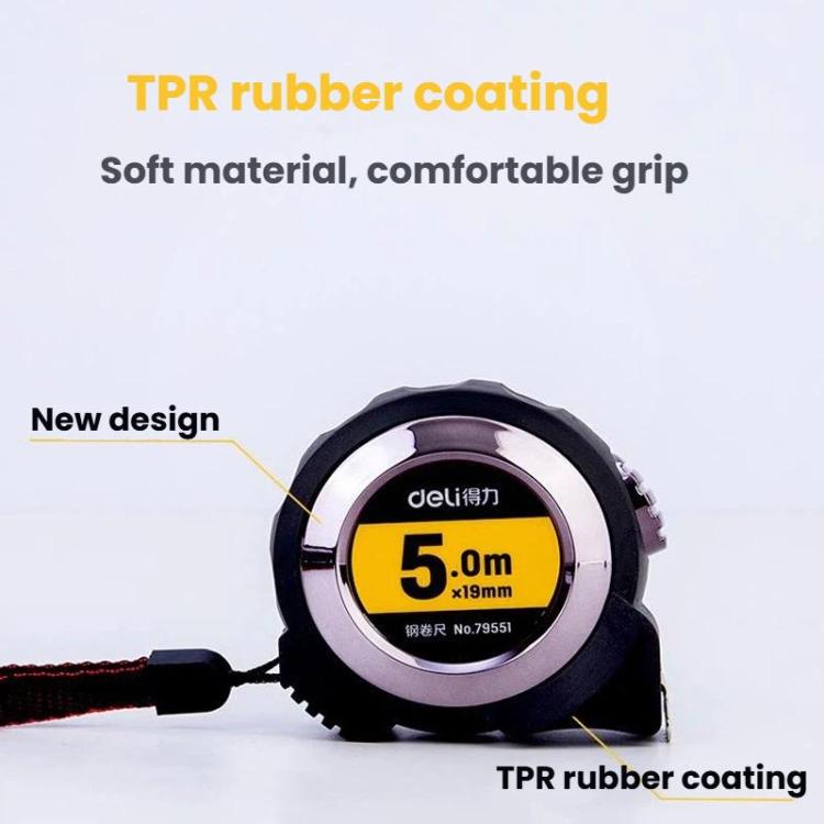 Deli 79553 10m x 25mm Self-Locking Steel Tape Measure TPR Covered Measuring Ruler