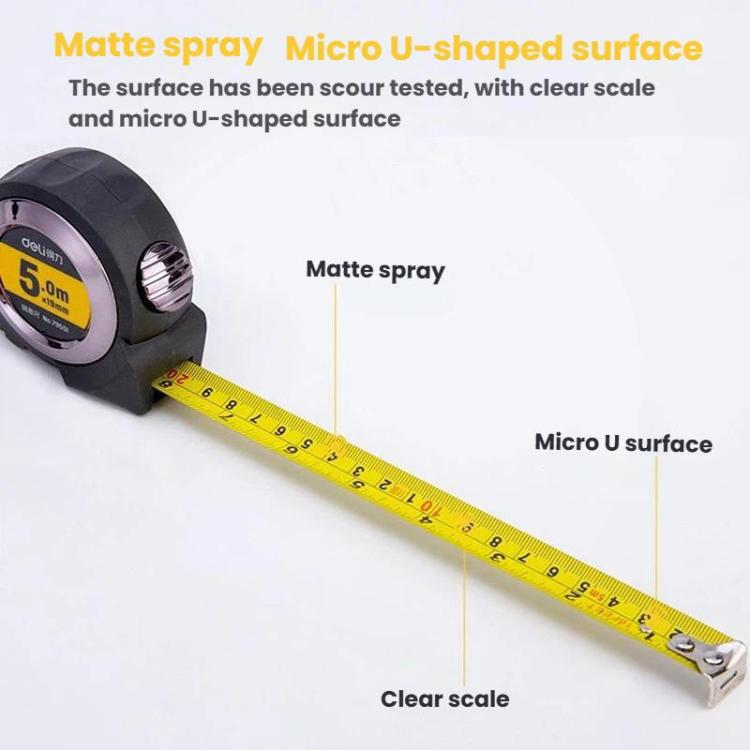 Deli 79553 10m x 25mm Self-Locking Steel Tape Measure TPR Covered Measuring Ruler