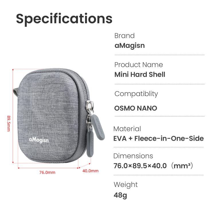 For DJI Osmo Nano Camera aMagisn Mini Hard Shell Case Compact Protective Pouch with Carabiner Clip - Gray