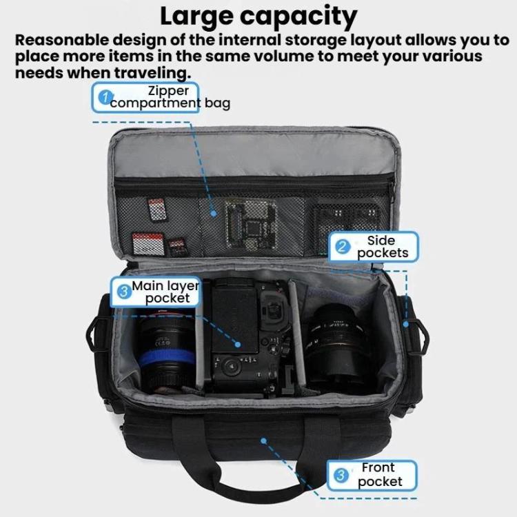 Portable Large-Capacity DSLR Crossbody Bag Handheld Shockproof Camera Bag - Black