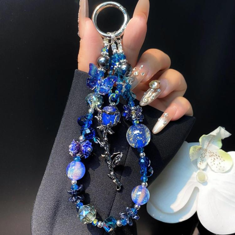 Alloy Rose Pendant Crystal Cell Phone Chain Beaded Wrist Lanyard