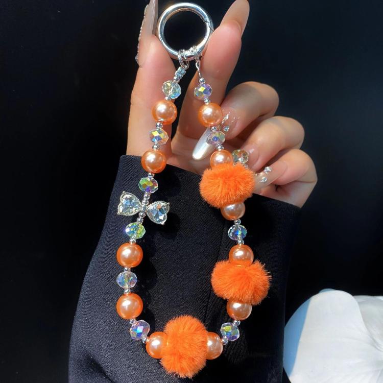 Plush Ball Cell Phone Lanyard Wrist Chain Camera Keychain Charm Pearl Bow Lanyard