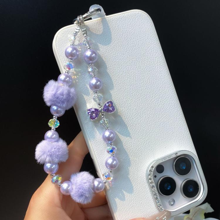 Plush Ball Cell Phone Lanyard Wrist Chain Camera Keychain Charm Pearl Bow Lanyard