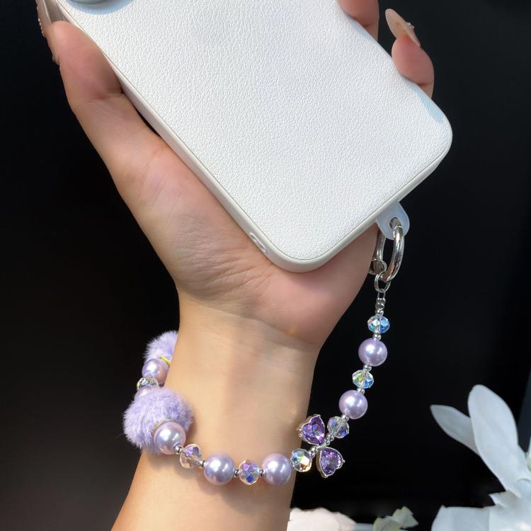 Plush Ball Cell Phone Lanyard Wrist Chain Camera Keychain Charm Pearl Bow Lanyard