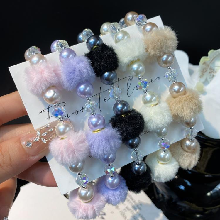 Plush Ball Cell Phone Lanyard Wrist Chain Camera Keychain Charm Pearl Bow Lanyard