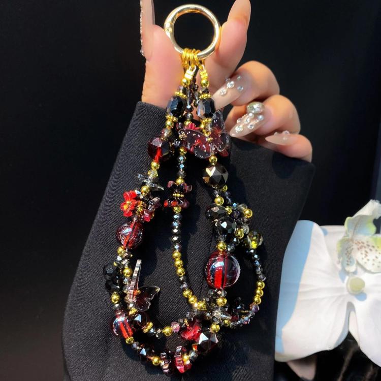 Butterfly Crystal Handmade Beaded Wrist Short Cell Phone Chain Double Chain Key Bag Charms