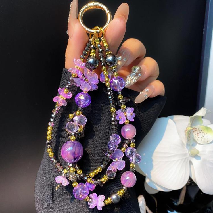 Butterfly Crystal Handmade Beaded Wrist Short Cell Phone Chain Double Chain Key Bag Charms