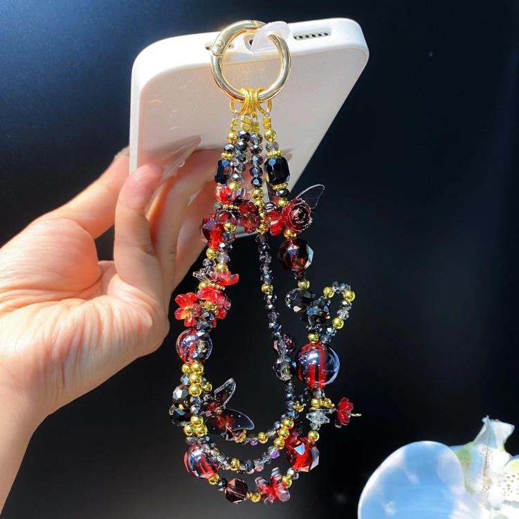Butterfly Crystal Handmade Beaded Wrist Short Cell Phone Chain Double Chain Key Bag Charms