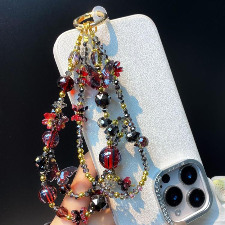 Butterfly Crystal Handmade Beaded Wrist Short Cell Phone Chain Double Chain Key Bag Charms