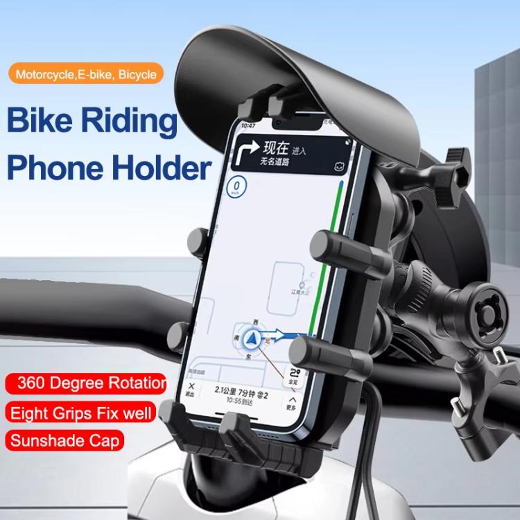 Motorcycle Phone Holder with Sun Visor & Anti-Theft Lock 360-degree Rotation, Camera Compatible, Spec: Mirror Stem Mount