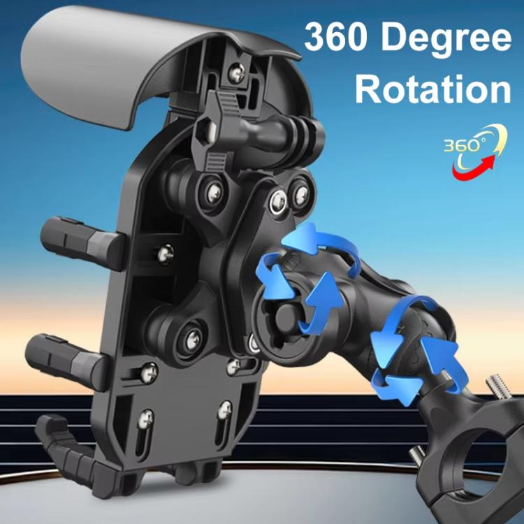 Motorcycle Phone Holder with Sun Visor & Anti-Theft Lock 360-degree Rotation, Camera Compatible, Spec: Mirror Stem Mount