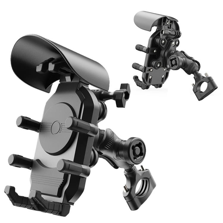 Motorcycle Phone Holder with Sun Visor & Anti-Theft Lock 360-degree Rotation, Camera Compatible, Spec: Mirror Stem Mount