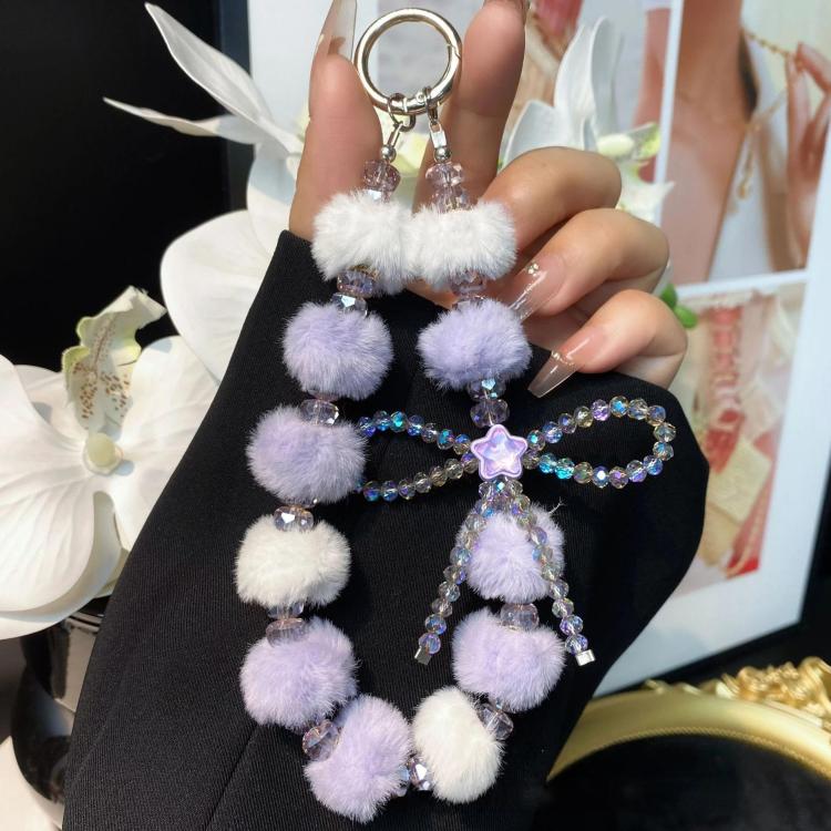 Plush Crystal Bow Cell Phone Chain Pentagram Charm Key Bag Chain
