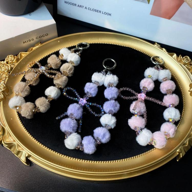 Plush Crystal Bow Cell Phone Chain Pentagram Charm Key Bag Chain