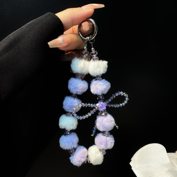 Plush Crystal Bow Cell Phone Chain Pentagram Charm Key Bag Chain