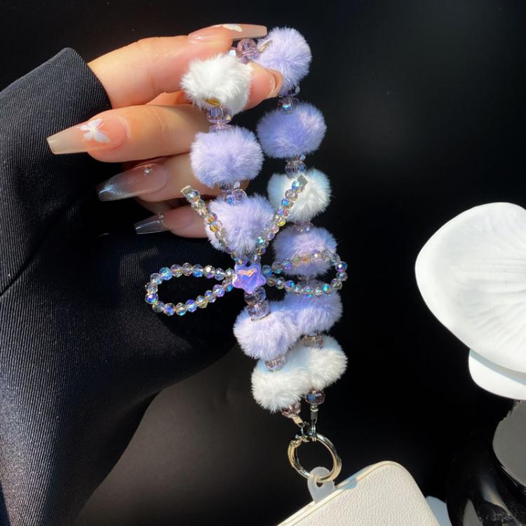 Plush Crystal Bow Cell Phone Chain Pentagram Charm Key Bag Chain