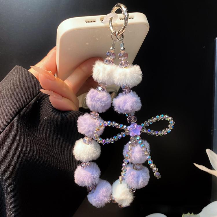 Plush Crystal Bow Cell Phone Chain Pentagram Charm Key Bag Chain