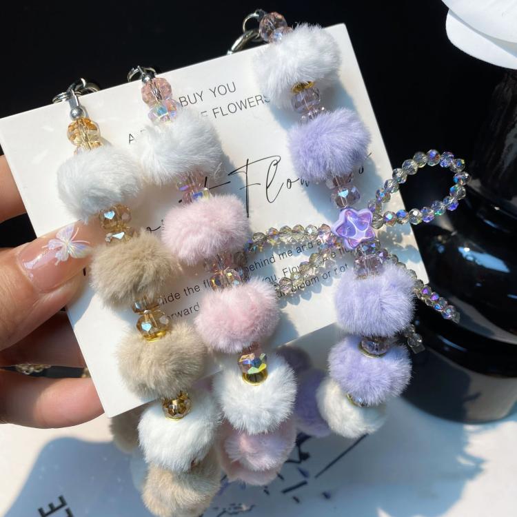 Plush Crystal Bow Cell Phone Chain Pentagram Charm Key Bag Chain