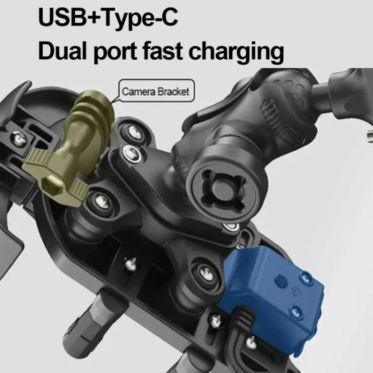 Wireless Charging Motorcycle Phone Holder with Sun Visor & Anti-Theft Lock 360-degree Rotation, Camera Compatible Handbar Version