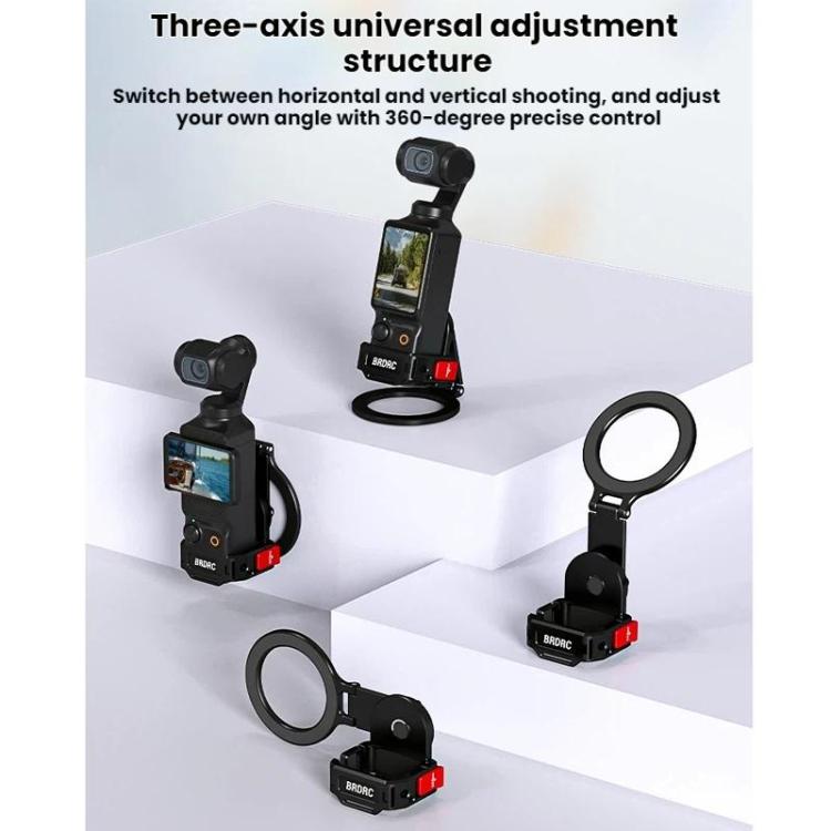 For DJI Osmo Pocket 3 BRDRC Magnetic Expandable Phone Holder Cold Shoe Mount - Black
