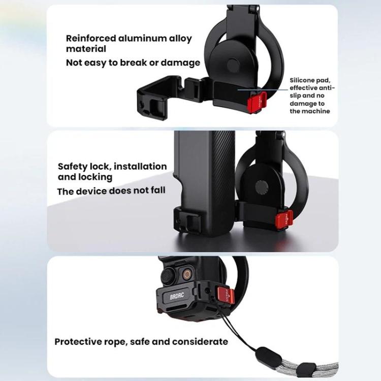 For DJI Osmo Pocket 3 BRDRC Magnetic Expandable Phone Holder Cold Shoe Mount - Black
