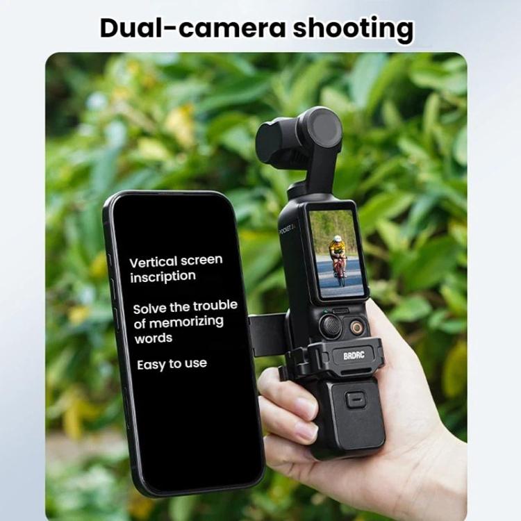 For DJI Osmo Pocket 3 BRDRC Magnetic Expandable Phone Holder Cold Shoe Mount - Black