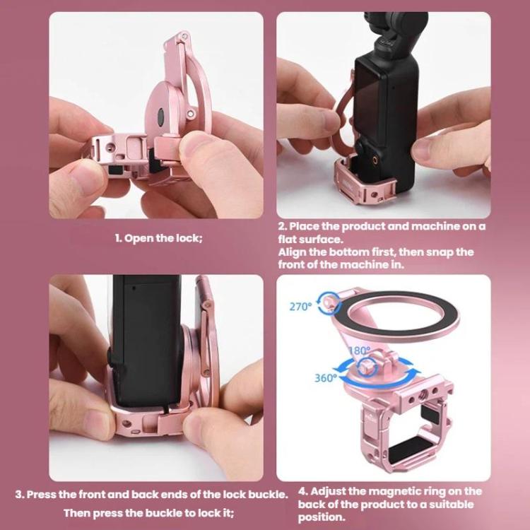 For DJI Osmo Pocket 3 BRDRC Magnetic Expandable Phone Holder Cold Shoe Mount - Pink